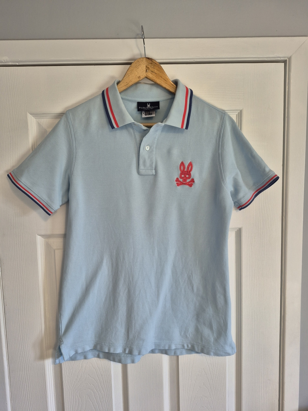 Psycho Bunny Pale Blue Men's Polo with Red Emblem and Trim
